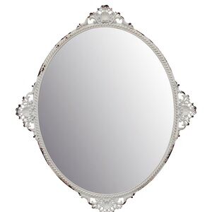 Set of Two Antique White Ornate Oval Mirror